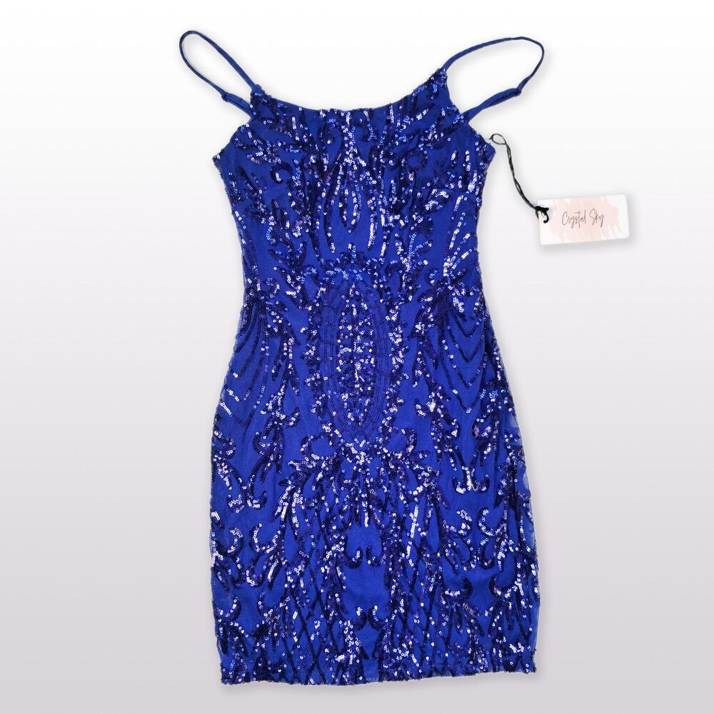 NWT Crystal Sky Royal Blue Sparkle Sequin Party Dress Tiny/Junior Size XS